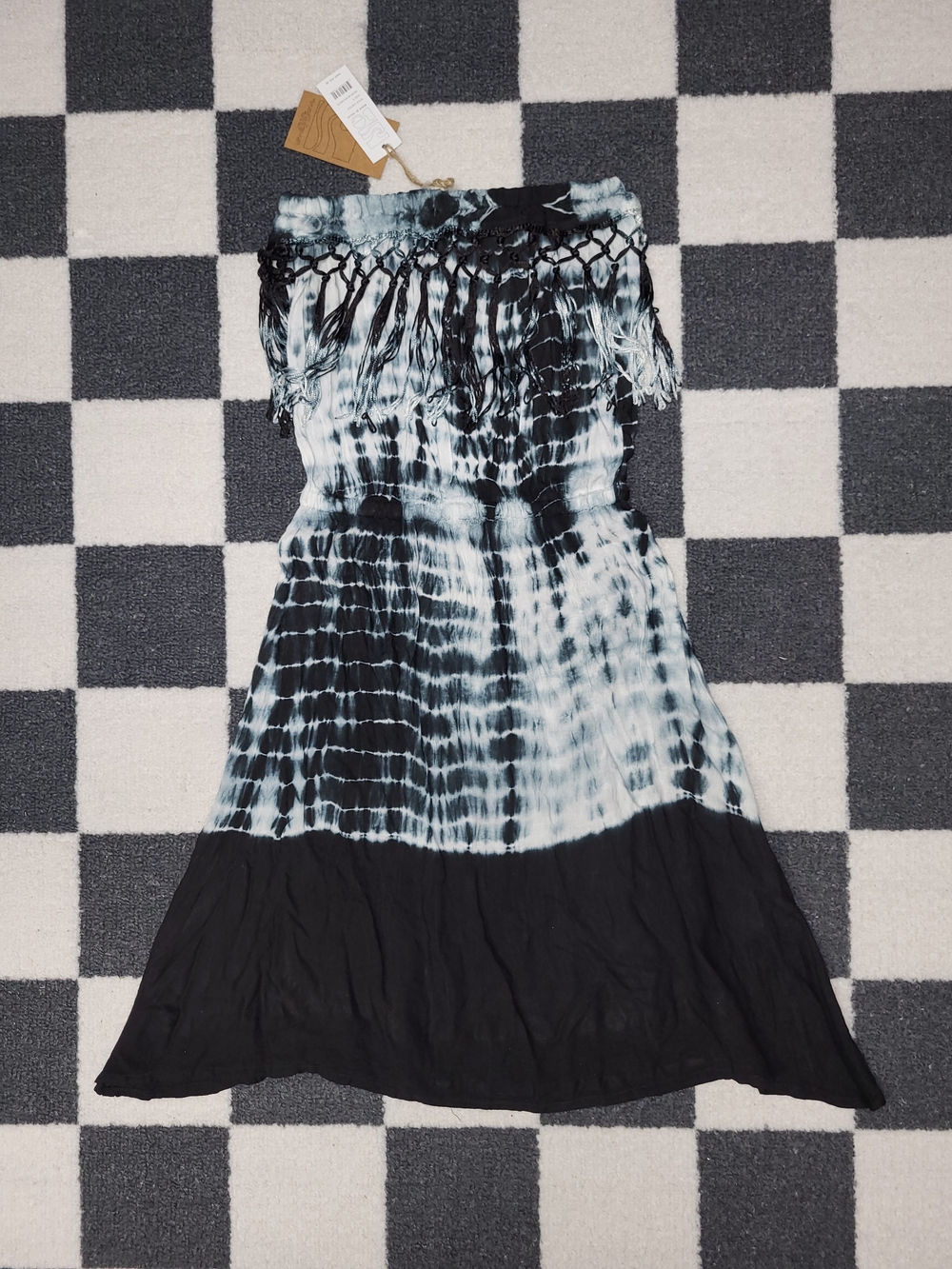 NWT Beach By Exist Black & White Strapless Tie-Dye Cover Up Size Small